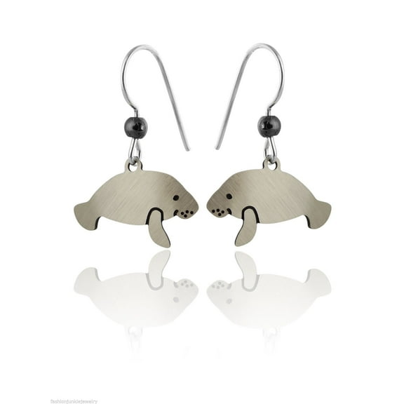 Hand Painted Manatee Earrings, Sterling Silver Ear Wires