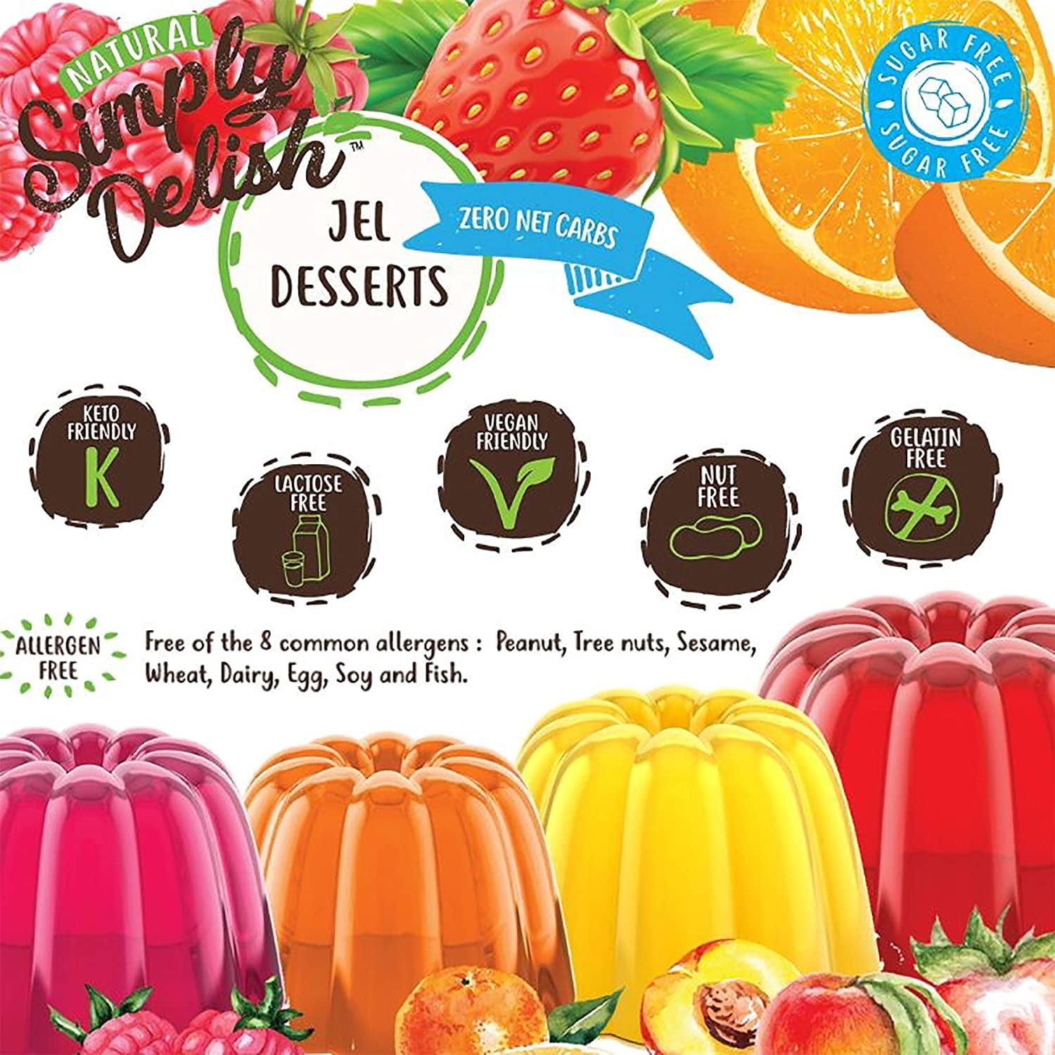 Simply Delish Natural Orange Jel Dessert - Sugar Free, Non GMO, Gluten Free, Fat Free, Lactose Free, Keto Friendly - 0.7 OZ (Pack of 6)