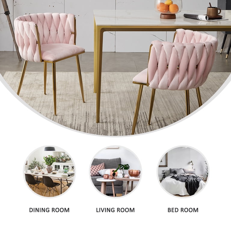 Tzicr Set of 6 Modern Velvet Dining Chairs, Woven Upholstered