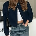thumbnail image 2 of WTOBBY Women's Single Breasted Jacket Long Sleeve Solid Color Casual Coat Lightweight Zip Up Outerwear with Front Pockets Loose Fit Spring Fall Fashion Streetwear,Navy M, 2 of 5