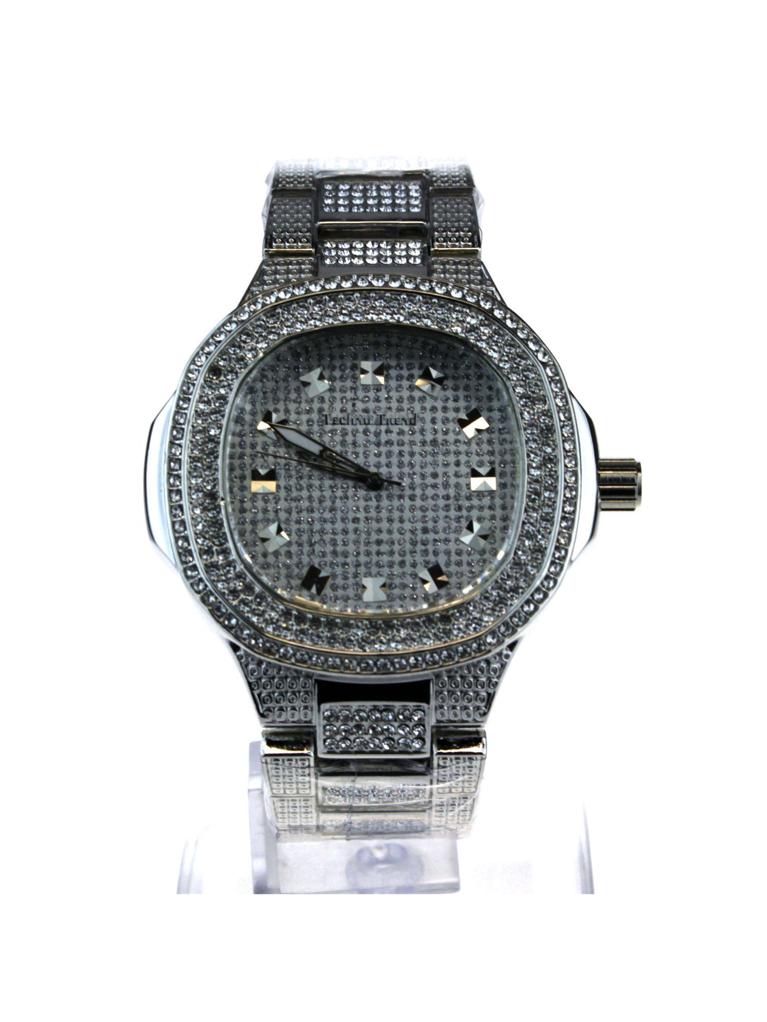 Mens Luxury Bling Iced Out Round Gangster Metal Analog Wrist Watch All Silver Mens Luxury Bling Iced Out Round Gangster Metal Analog Wrist Watch All Silver