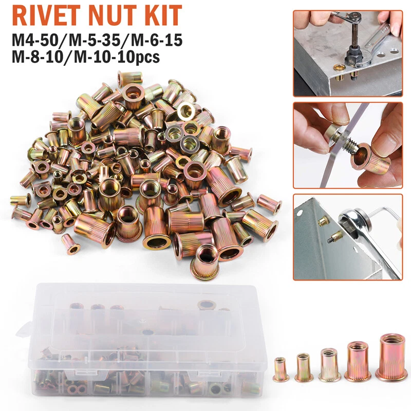 CIRCLE- 120Pcs M3/M4/M5/M6/M8/M10 Zinc Steel Rivet Nut Kit Rivnut Nutsert Assort Metric