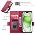 thumbnail image 4 of For iPhone 15 Wallet Case Flip Card Holder,PU Leather Side Buckle Magnetic Frosted Women Men Cover,Wine Red,For iPhone 15, 4 of 7