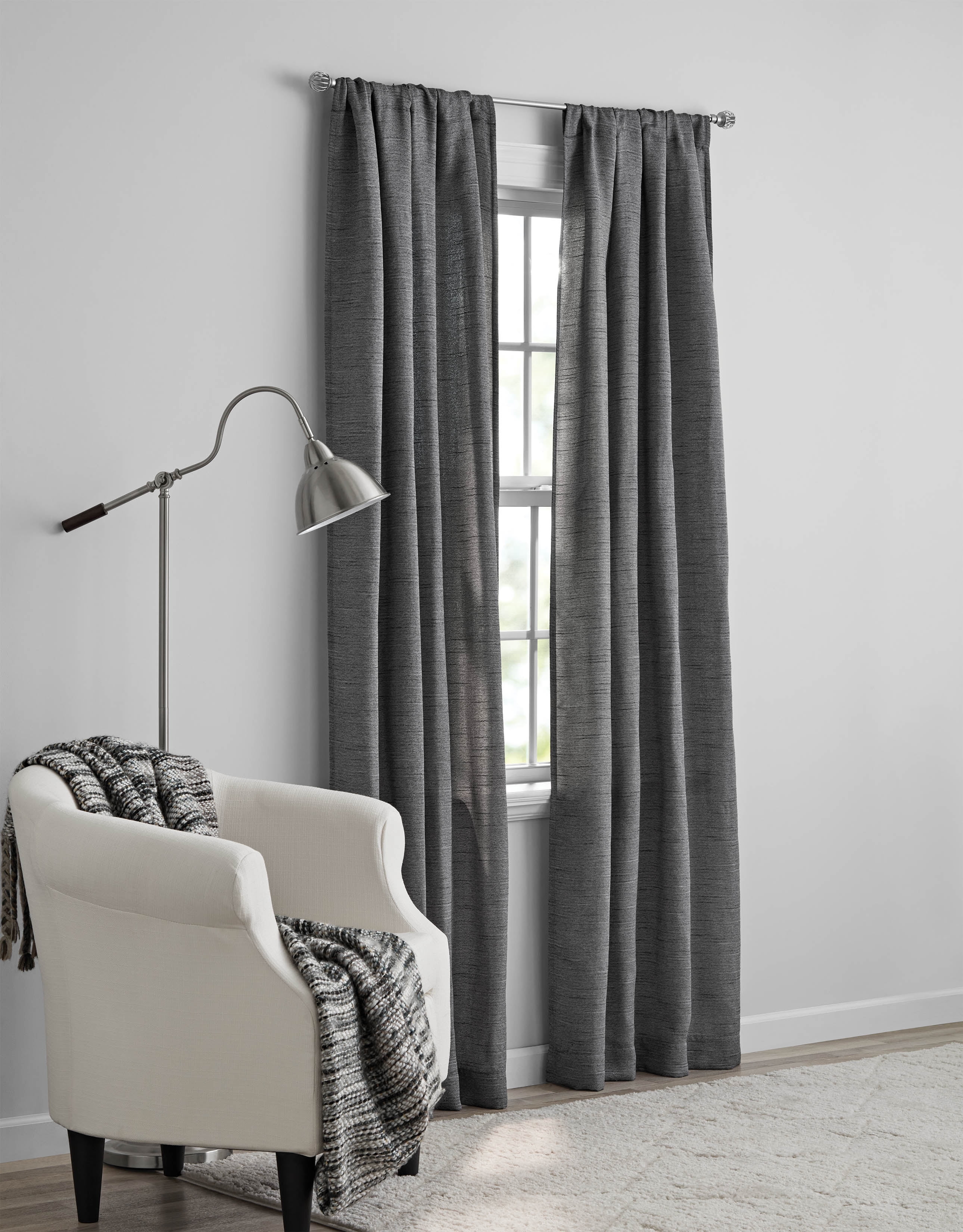 Mainstays Como Textured Light Filtering Indoor Indoor Curtain Panel Pair, Set of 2, 37” W x 84”L, Black