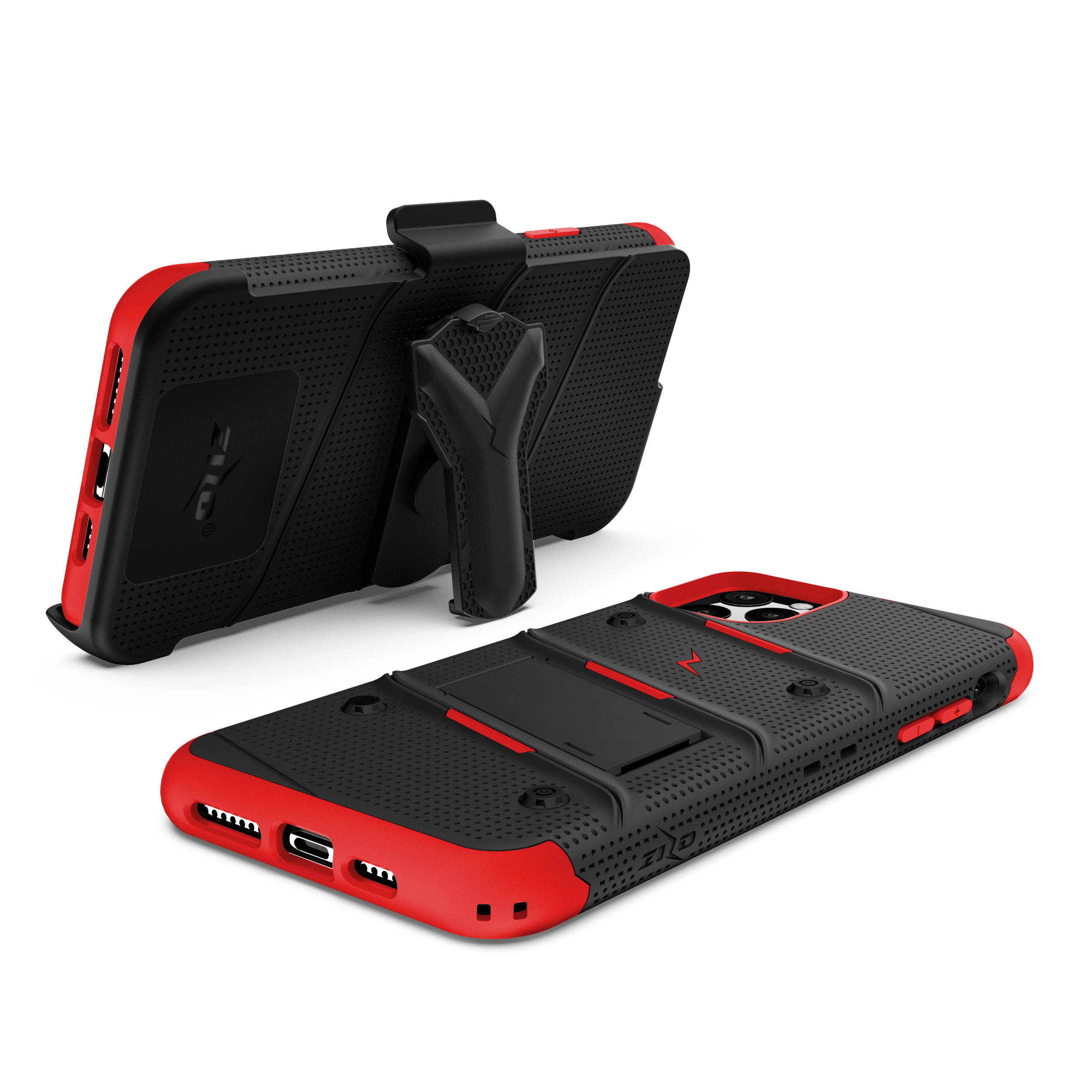 ZIZO BOLT Series iPhone 11 Pro Case - Heavy-duty Military-grade Drop Protection w/ Kickstand Included Belt Clip Holster Tempered Glass Lanyard - Black / Red