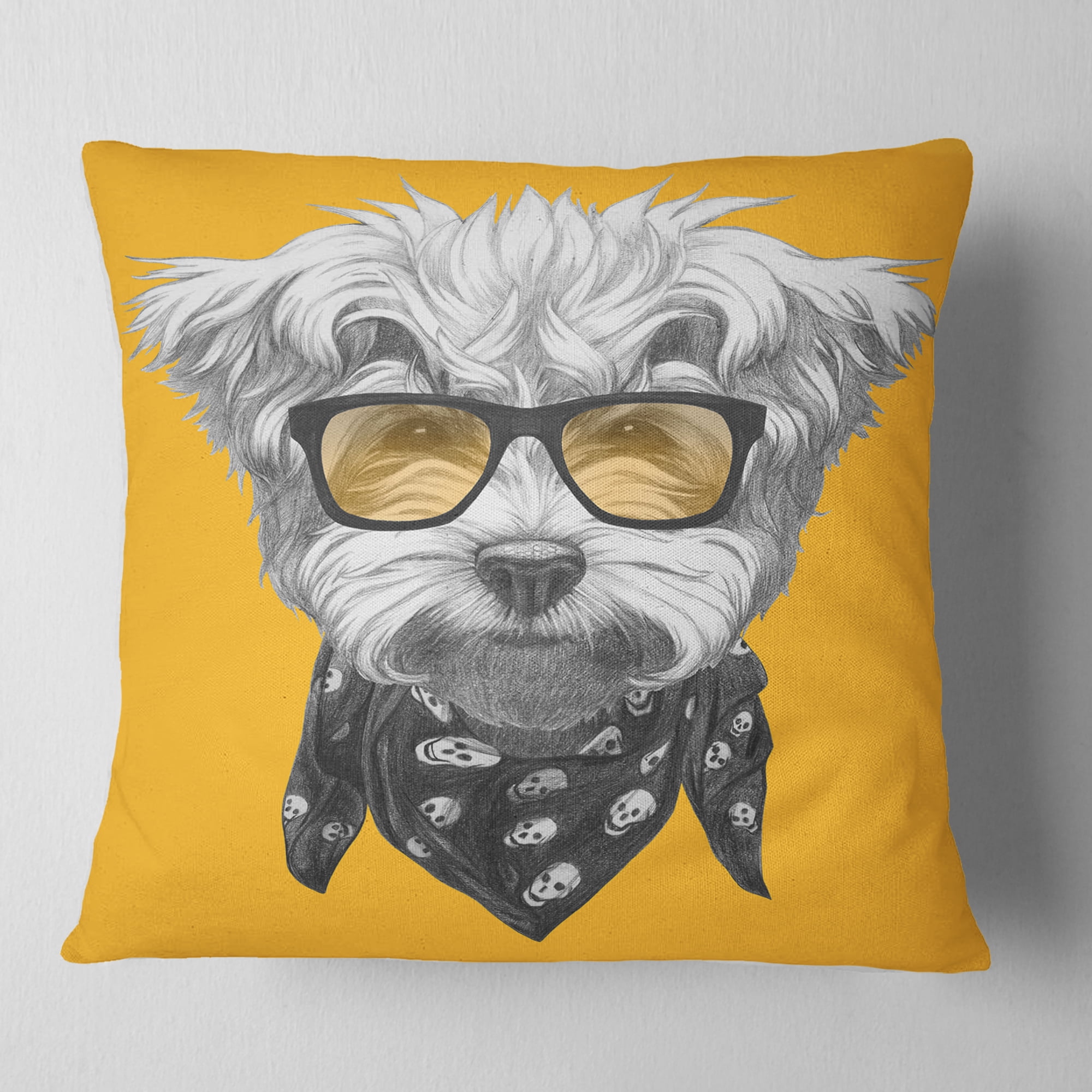 Designart Maltese Poodle with Sunglasses - Animal Throw Pillow - 18x18