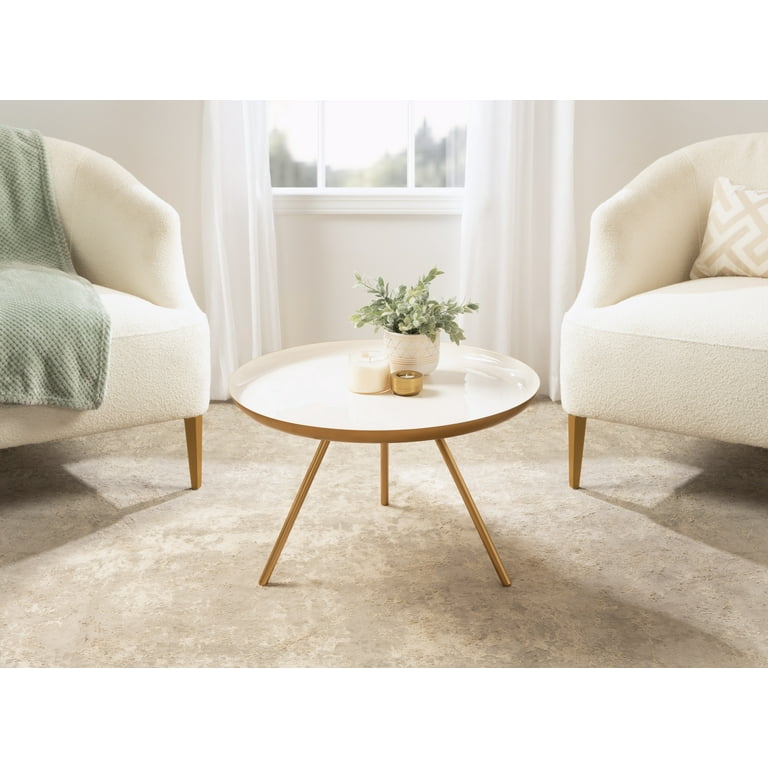 Kate and Laurel Laranya Modern Metal Coffee Table 25 Inch Diameter Gold and White Living Room Table