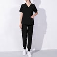 thumbnail image 2 of Jinhomg Women's Nurse Scrubs Set 2 Piece Casual Solid Scrub Suits Casual Loose Short Sleeve V-Neck Tunic Tops and Jogger Pants with Pockets Clearance Items for Women Black L, 2 of 7
