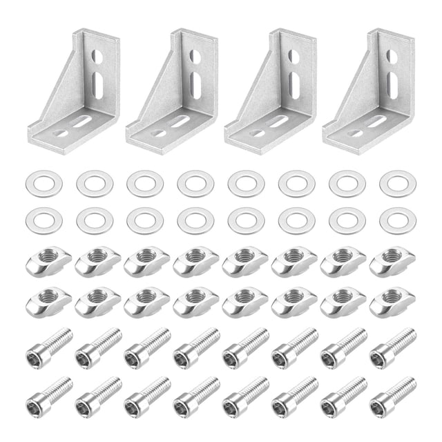 4 Juegos Interior Esquina Soporte Fuelle Kits Unique Bargains 58x58x29mm Plata