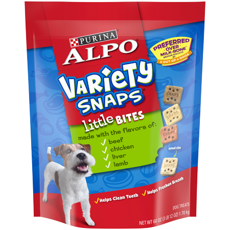 Purina ALPO Variety Snaps Little Bites Dog Treats With Beef Chicken Liver & Lamb Flavors Dog Treats - 60 oz. Pouch