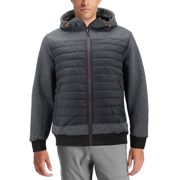 Men's Quilted Lightweight Full Zipper Drawstring Hooded Two Tone Jacket (ARIA-7 Charcoal, L)