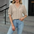 thumbnail image 5 of Aricy Women's T-Shirts Summer Vacation Short Sleeve Button V Neck Causal Tops Slim Basic Business Tees Loose Trendy Blouses Loose Fashion Tunic Tops, 5 of 5
