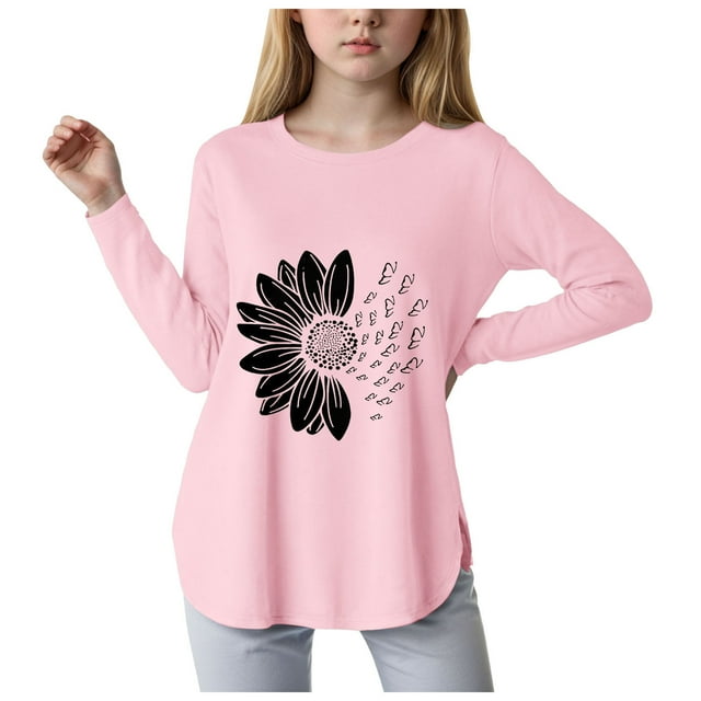 Curenmufel Chandails pour Tout-Petits Chandails à Manches Longues pour Filles T-Shirt Graphique Tendance à Col Rond pour Filles Hiver Hauts Basiques pour Filles Tuniques Amples pour Filles Taille 5T 6T (Rose,5-6 Ans)