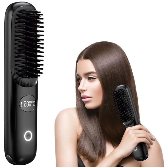 Multifunctional Hair Straightener Brush with 3 Temperature Settings and LCD Display, Portable Straightening Brush for Smooth Hair, Fast Heating Hair Styling Tool for Daily Use(Black)
