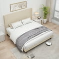 thumbnail image 4 of King Size Platform Bed with 54 "High Headboard, Wooden Mid Century Bed Frame with Slat Support and High Back Design, Stylish High Headboard Bed for Reading or Relaxing, No Box Spring Needed, Beige, 4 of 7