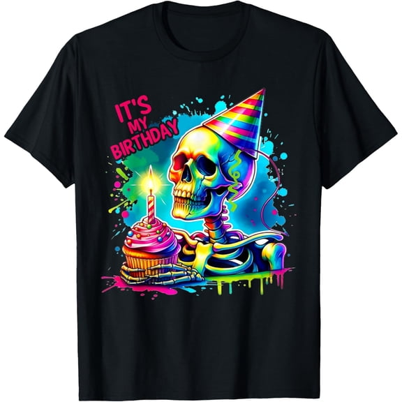 Velto Skeleton It's My Birthday Costume Party Cake Gifts T-Shirt All Size S-5XL