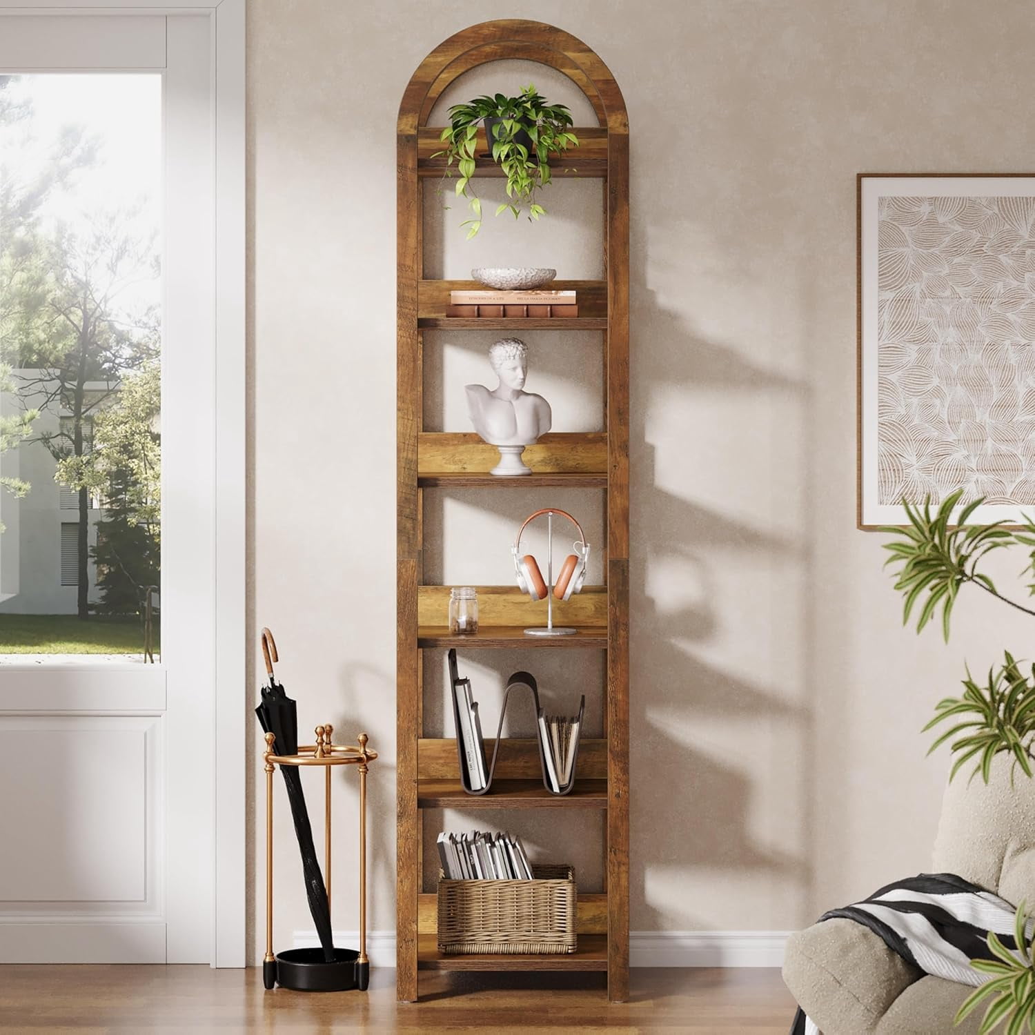 Tribesigns 6-Tier Narrow Bookshelf, 71" Tall Arched Bookcase with Shelves for Small Space