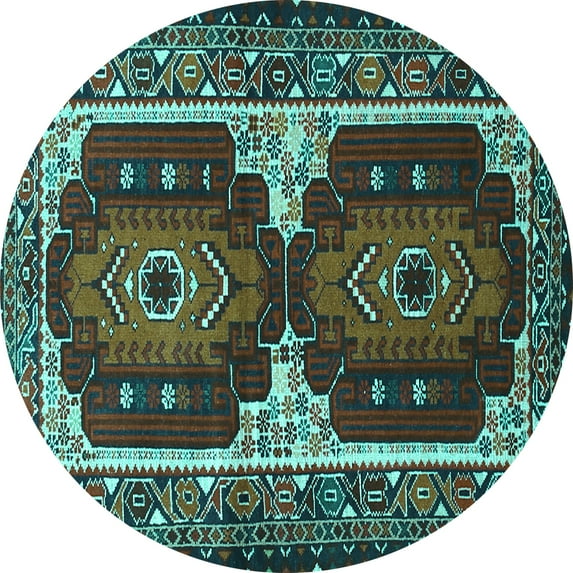 Ahgly Company Indoor Round Persian Turquoise Blue Traditional Area Rugs, 8' Round