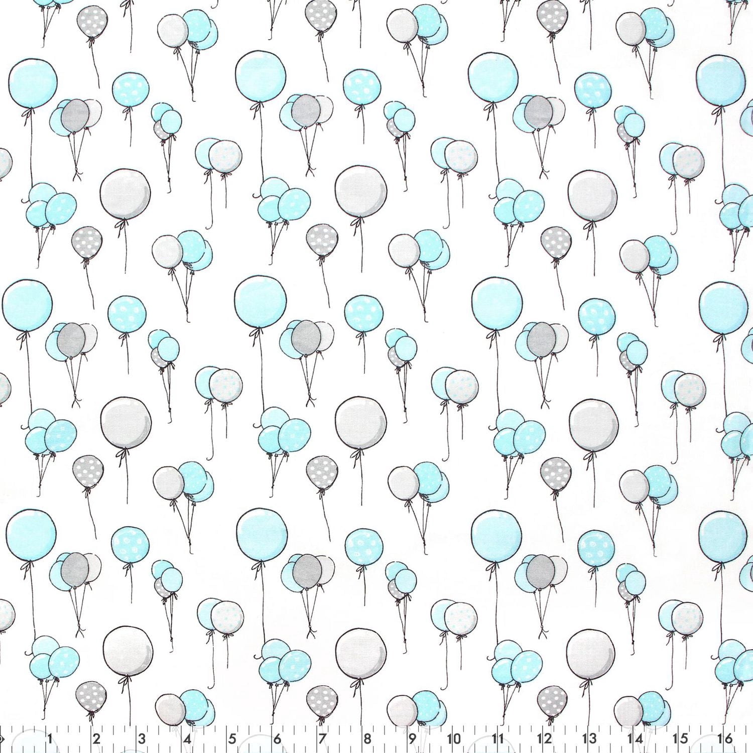 Tissu pré-coupé Fat Quarter de Fabric Creations blanc avec des ballons sur ficelle - 18" x 21" / 45cm x 53cm