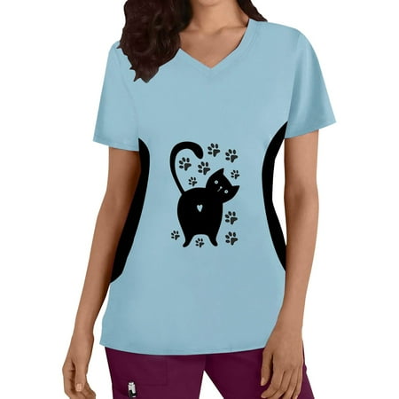 

Luiyenes Tshirt Women Scrub Top Short Sleeve Plus Size Tops with Pockets