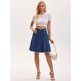 thumbnail image 3 of DARING DIVA Women's Denim A Line Flared Raw Hem Jean Skirts Medium Dark Blue, 3 of 7