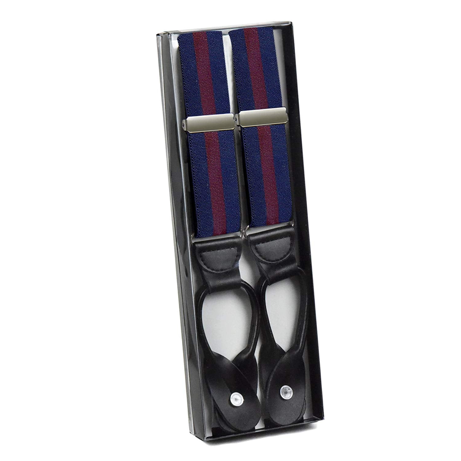 Hold'em 1 ¼ Fancy Stripes Solid Suspenders for Men Y-Back - Regimental Stripe Navy