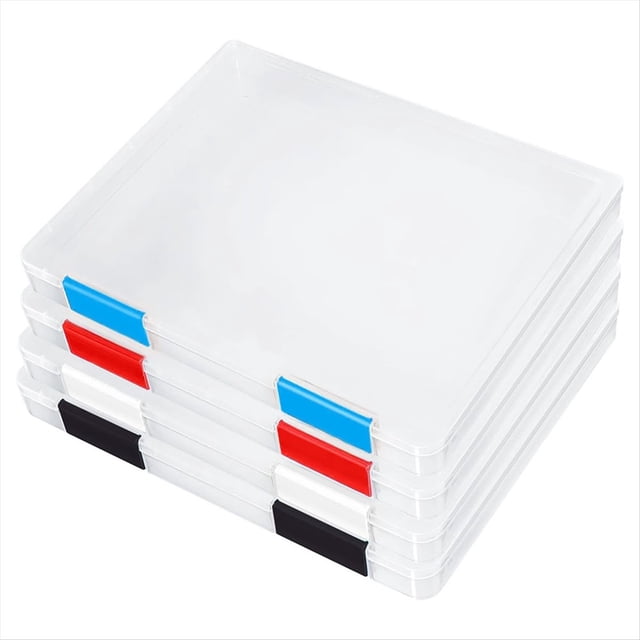 Paquete de 4 Cajas de Archivo A4, Caja de Almacenamiento de Documentos de Plástico Transparente, para Papel de Carta de 8,5 Pulgadas X 11 Pulgadas, para Archivo de Revistas