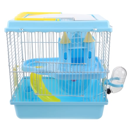 TABLZONE -Blue Hamster Cage with Slide, Wheel, Water Bottle, Food Dish for Small Pets