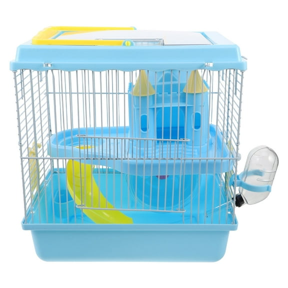 TABLZONE -Blue Hamster Cage with Slide, Wheel, Water Bottle, Food Dish for Small Pets