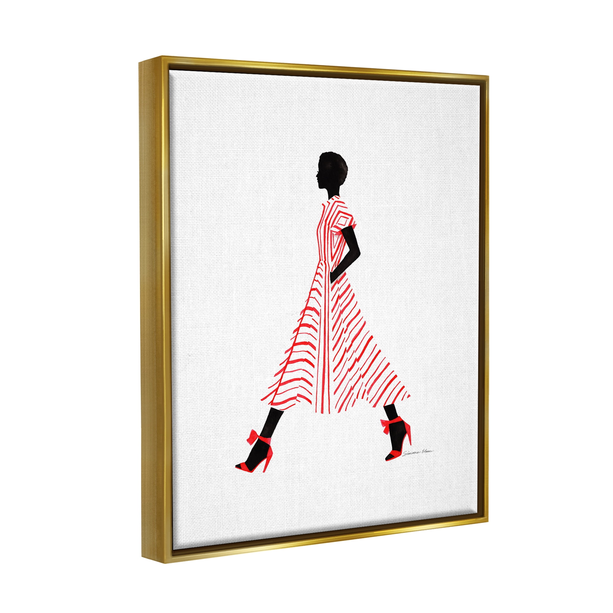 Stupell Industries Trendy Girl in Red Beauty & Fashion Painting Gold Floater Framed Art Print Wall Art, 25 x 31