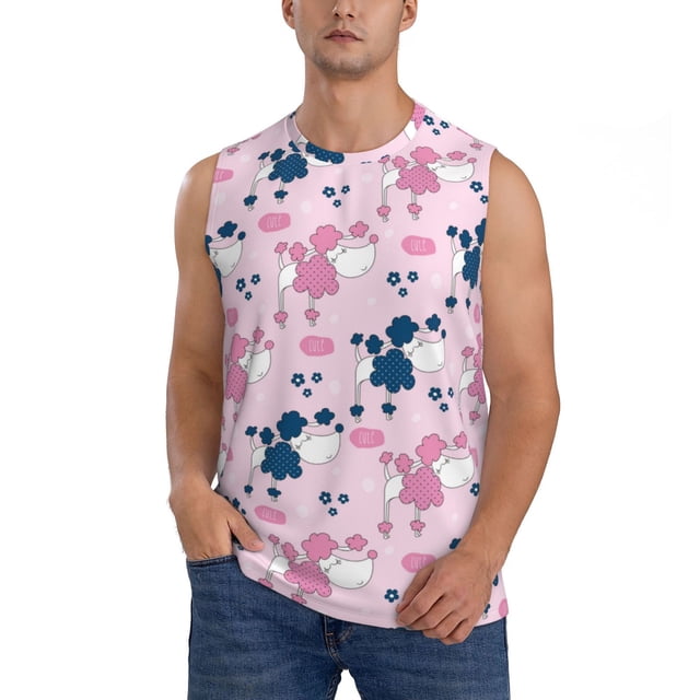 Balery Cartoon Poodle Dog Camisetas sin mangas para hombre, absorbe la humedad y protege contra el mal olor.-Large