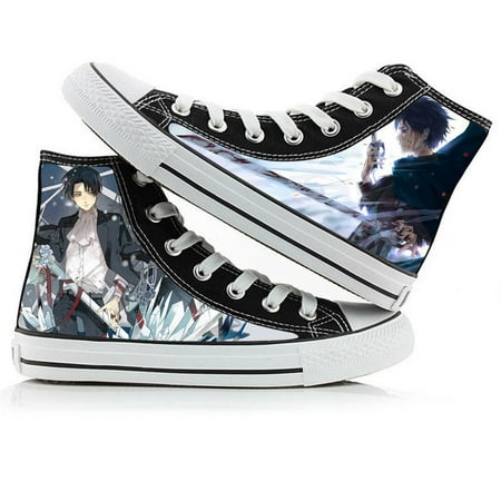 

High-top Anime Casual Shoes Attack on Titan Sneakers High-top Lace Up Canvas Shoes Eren Jager/Mikasa Ackerman Pattern Skateboard Shoes for Boys Teens Men Anime Fans