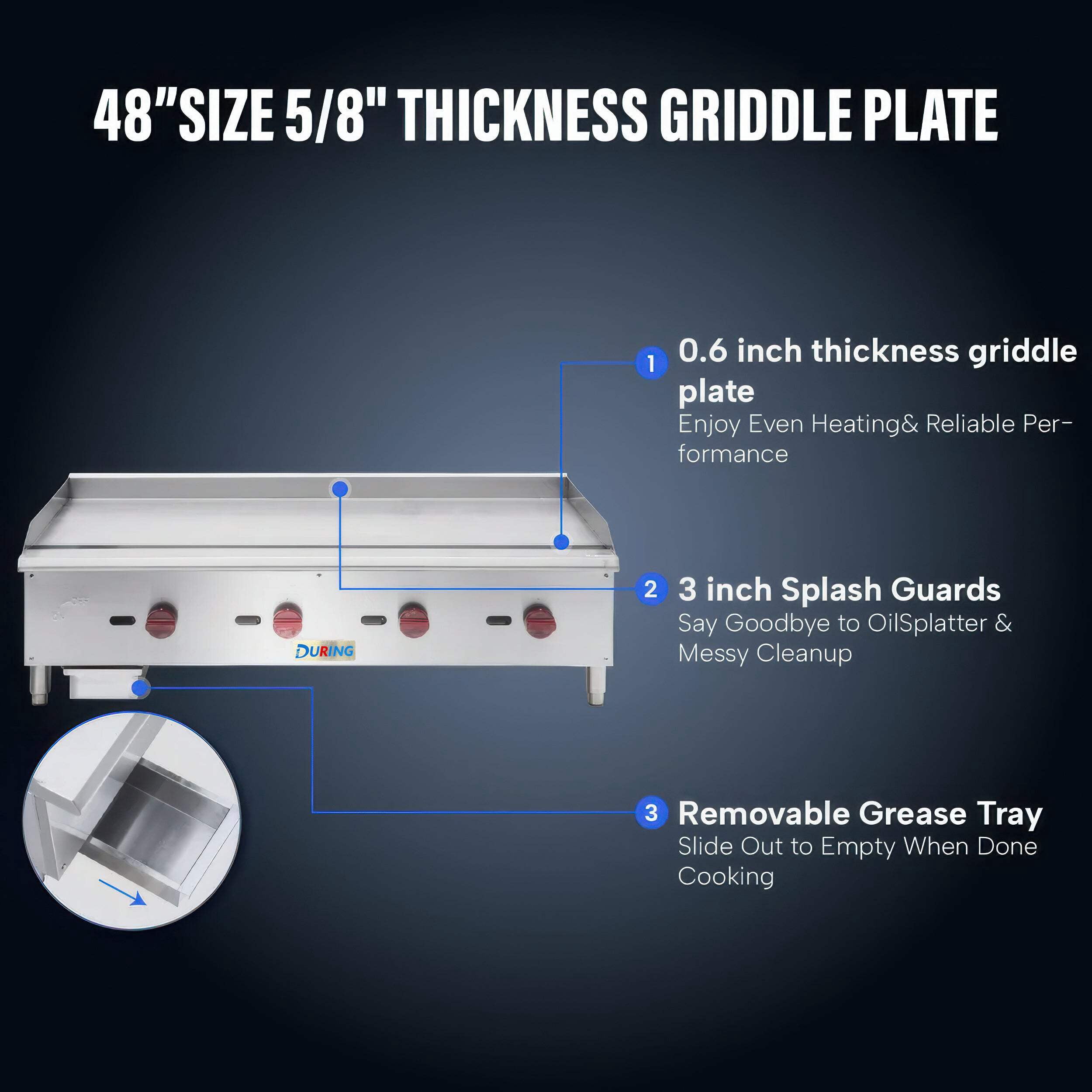 DURING D-GGR48 48" Commercial Countertop Gas Griddle - 4 Burner, 120,000 BTU