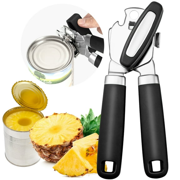 Heavy Duty Stainless Steel Smooth Edge Manual Hand Held Can Opener With Soft Touch Handle, Rust Proof Oversized Handheld Easy Turn Knob, Kitchen Accessories, Home Kitchen Items