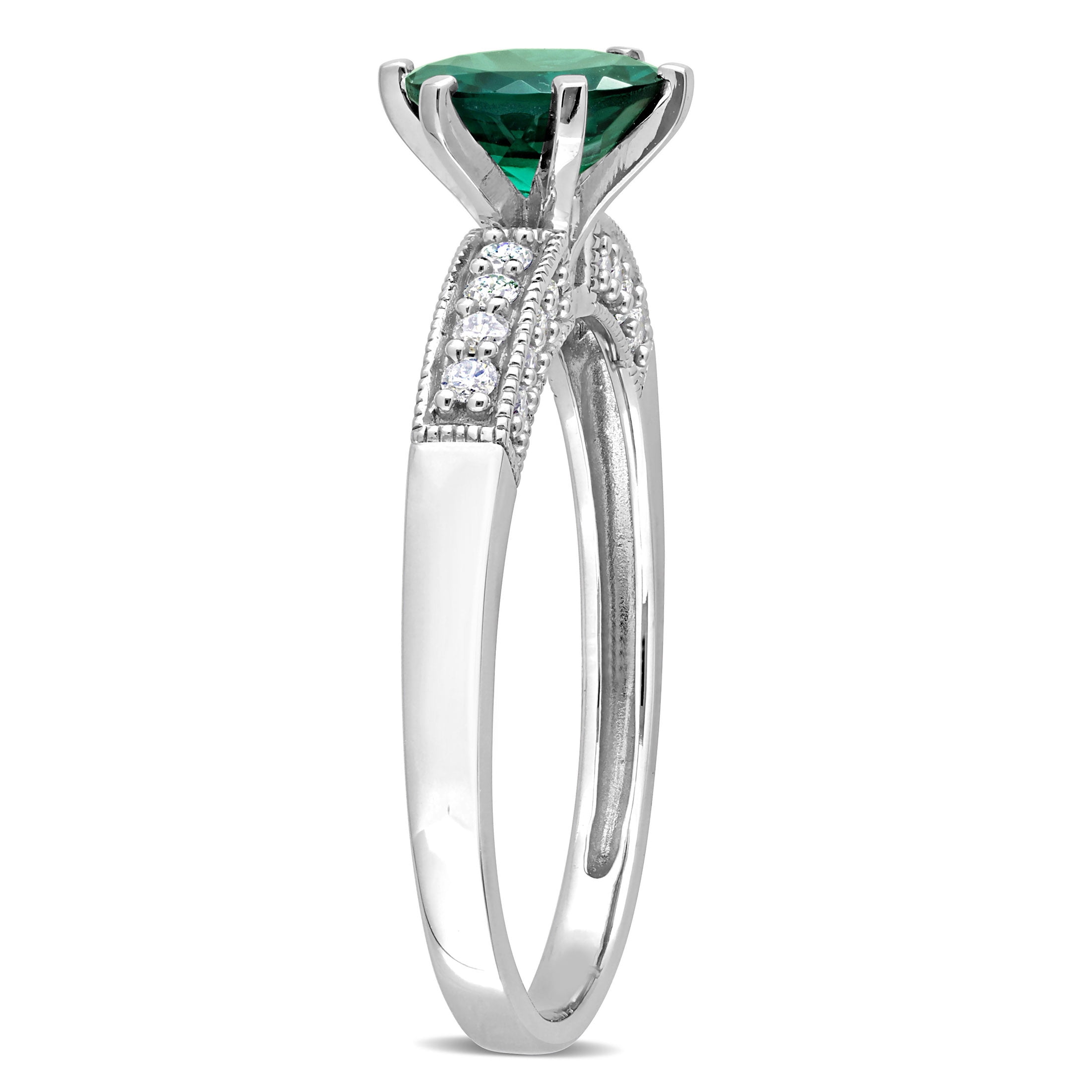 Everly Women's Created Emerald 10K White Gold Engagement Ring