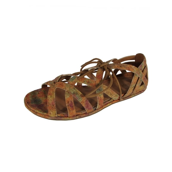 Gentle Souls Womens Orly Cork Flat Ghillie Sandal Shoes, Natural Floral, US 9