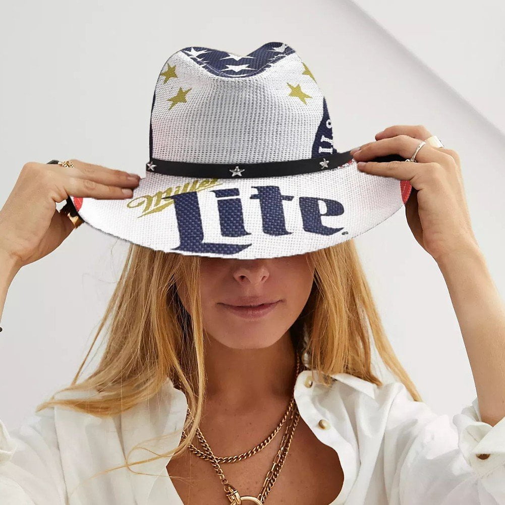 Jiibva Straw Cowboy Hats Cowboy Straw Hat Western Cowboy Hat Beach Travel Sun Hat Roll Brim Spring Summer Cowboy Hats for Woman, Man