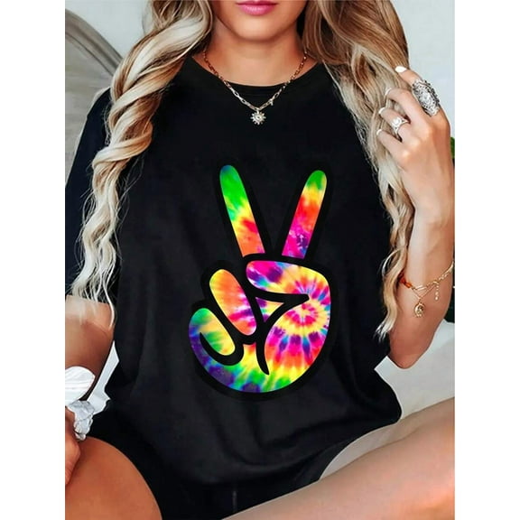 Tie Dye Peace Sign Retro Costume Idea Peace And Love Design T-Shirt Casual Short Sleeve Shirt