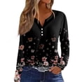 thumbnail image 2 of yuCgh Women's Fashion Floral Print V-Neck Long Sleeve Button Up T-Shirt, Casual Blouse with Tie Waist, Elegant Ladies Top,Black L, 2 of 7