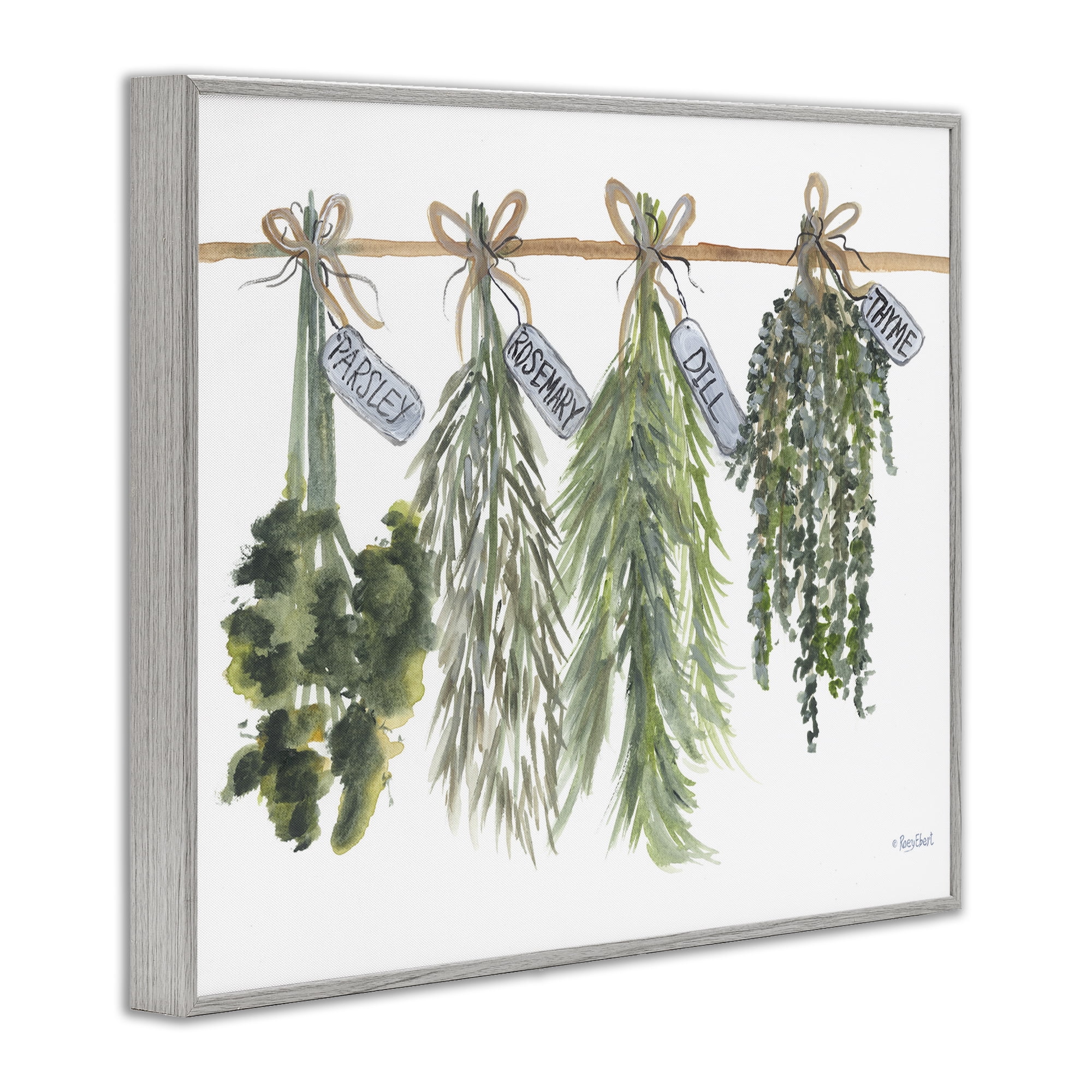 Stupell Industries Hanging Kitchen Herbs Botanical & Floral Painting Gray Framed Art Print Wall Art, 20 x 16