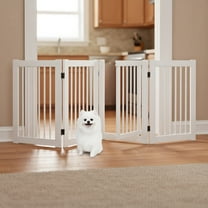 Pefilos 30" Tall 4-Panel Freestanding Pet Gate for Stairs, Folding Wood Dog Fence, White