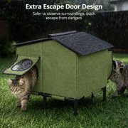 Heated Cat House Outdoor, DOMIPET Waterproof Large Insulated Winter Cat Shelter with Heating Pad for Multiple Cats Small Animals, Elevated Base, Escape Door & Roof Window