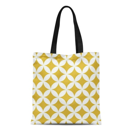 ASHLEIGH Canvas Tote Bag Yellow Designer Geometric Circles in Mustard and White Best Reusable Handbag Shoulder Grocery Shopping (Best Designer Straw Handbags)