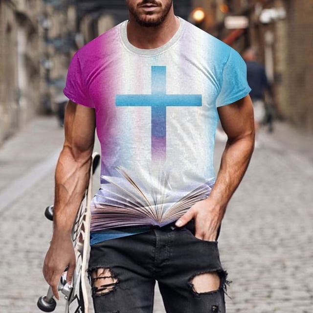Chemises pour Hommes, T-shirt Imprimé Automne Col Rond Mode Décontractée Manches Courtes