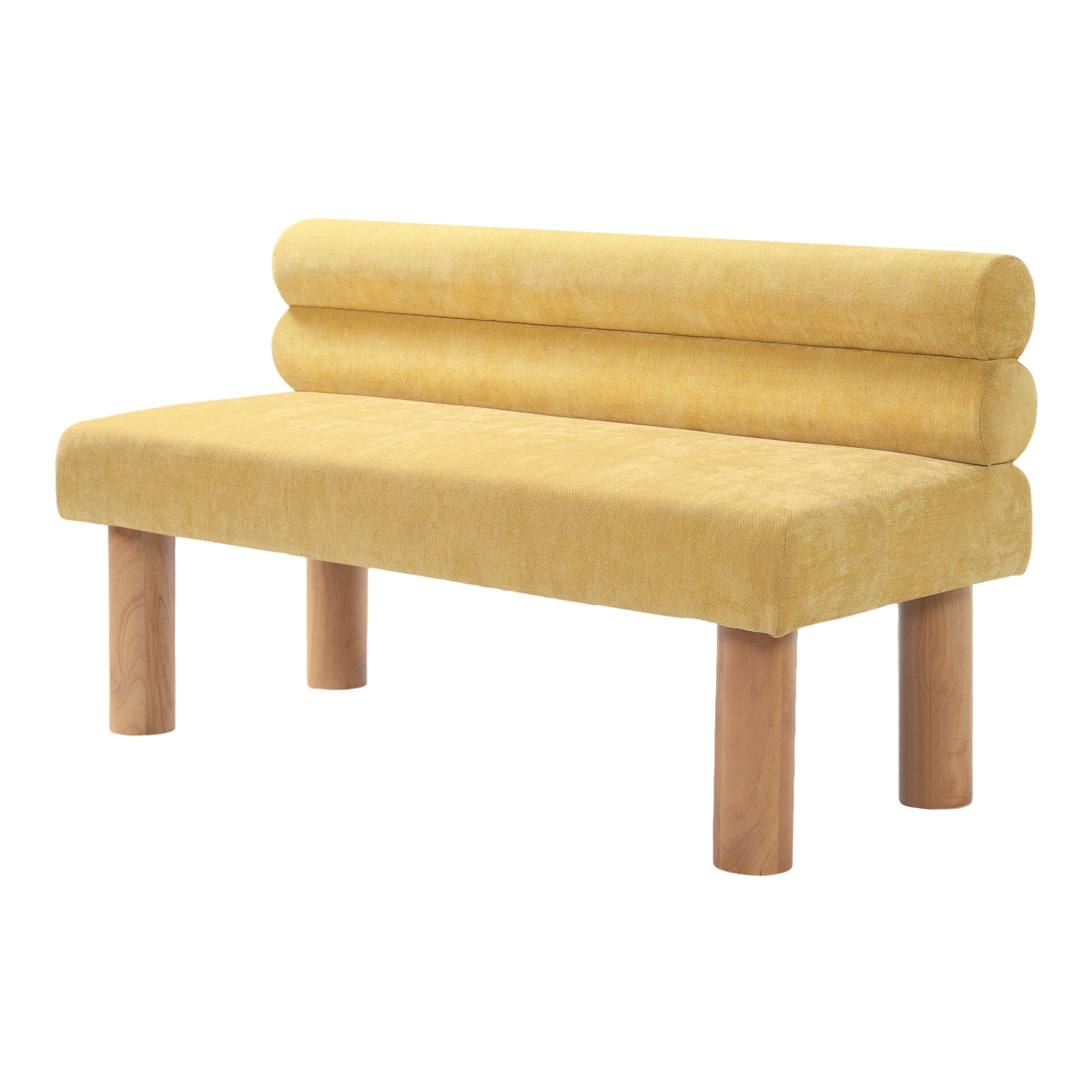Leumius Upholstered Dining Bench, Entryway Bench, Ottoman for Dining Room, Bedroom, Living Room, Rubber Wood Leg 300 LBS Support, Yellow