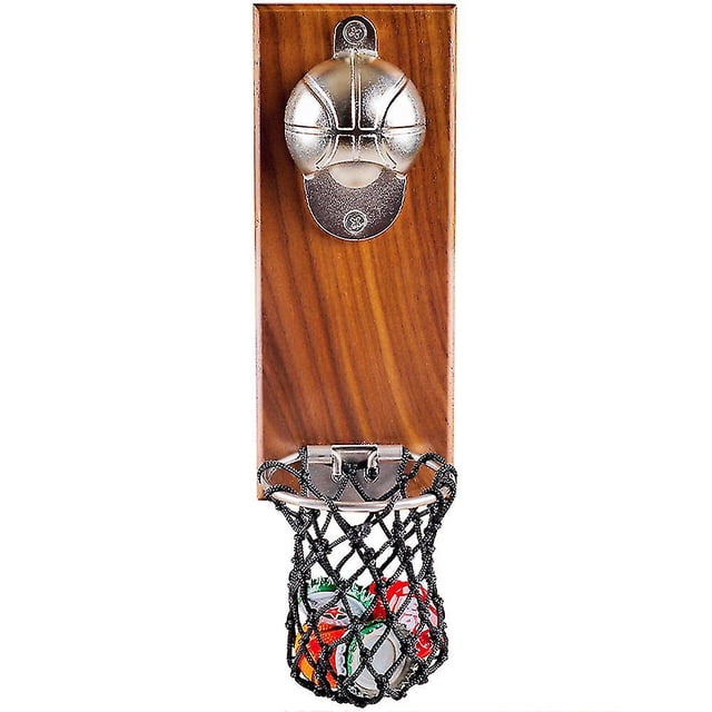 Abridor de botellas vintage de madera para pared con recolector de tapas