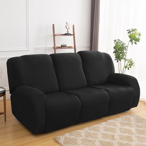SUNICOL Stretch Recliner Couch Cover 8-Piece Split Recliner Slipcover for 3 Seater Sofa, Form Fit Spandex Furniture Protector for Manual & Electric Recliner Loveseat with Arms, Pet Friendly, Black