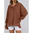 thumbnail image 2 of CAILDANL Women's Sweatshirts Oversized Casual Loose Button Up Henley Pullover Top High Low Split 2025 Fall Fashion Outfits, 2 of 2
