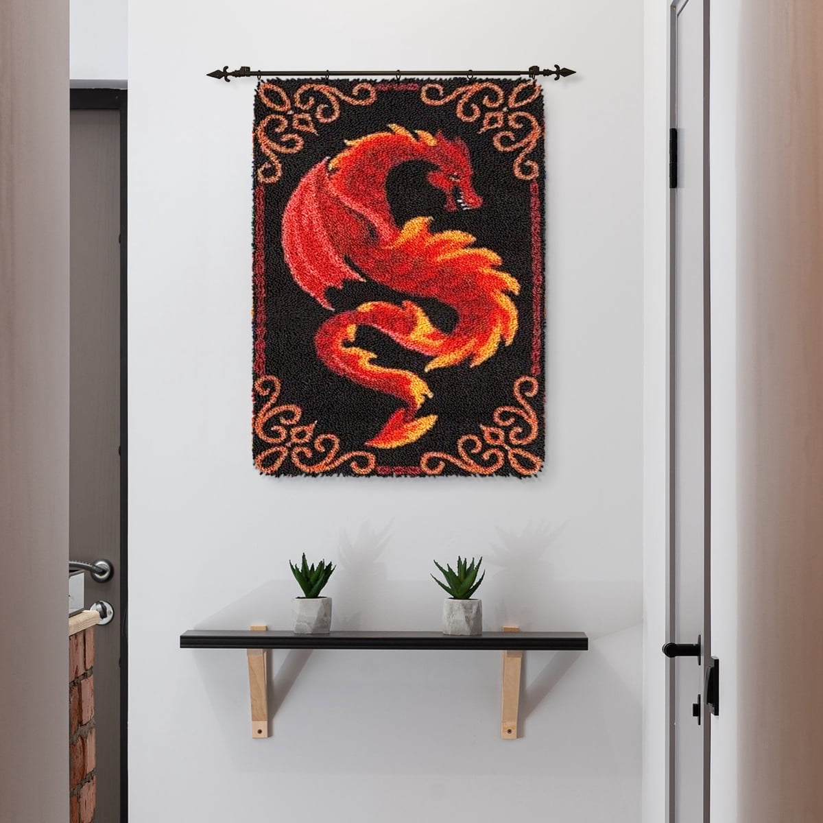 Latch hook rug kit,latch hook cushion kits,Dinosaur And Dragon Latch Hook Rug Kit for Adults Crocheting Carpet Rug Yarn Sofa Cushion Mat Tapestry DIY Carpet Arts Crafts 50×38cm/20*15in