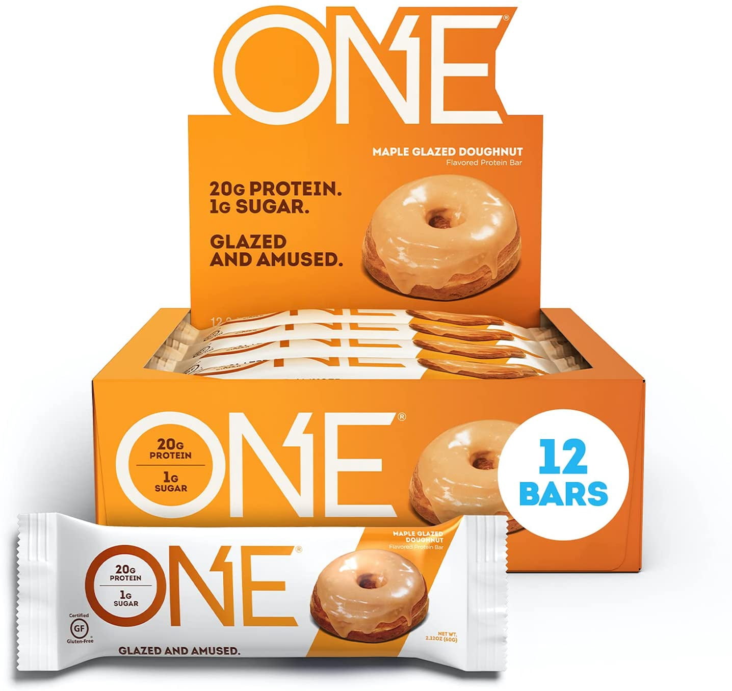 ONE Protein Bars, Maple Glazed Doughnut, Gluten-Free Protein Bar with 20g Protein and only 1g Sugar, Snacking for High Protein Diets, 2.12 Ounce (12 Pack)